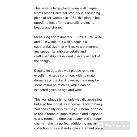 Vintage Wall Plaque by Universal Statuary Corp - Picture 3 of 3